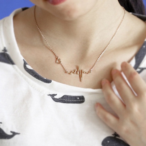 Golden Heartbeat ECG Necklace - Picture 2 of 3